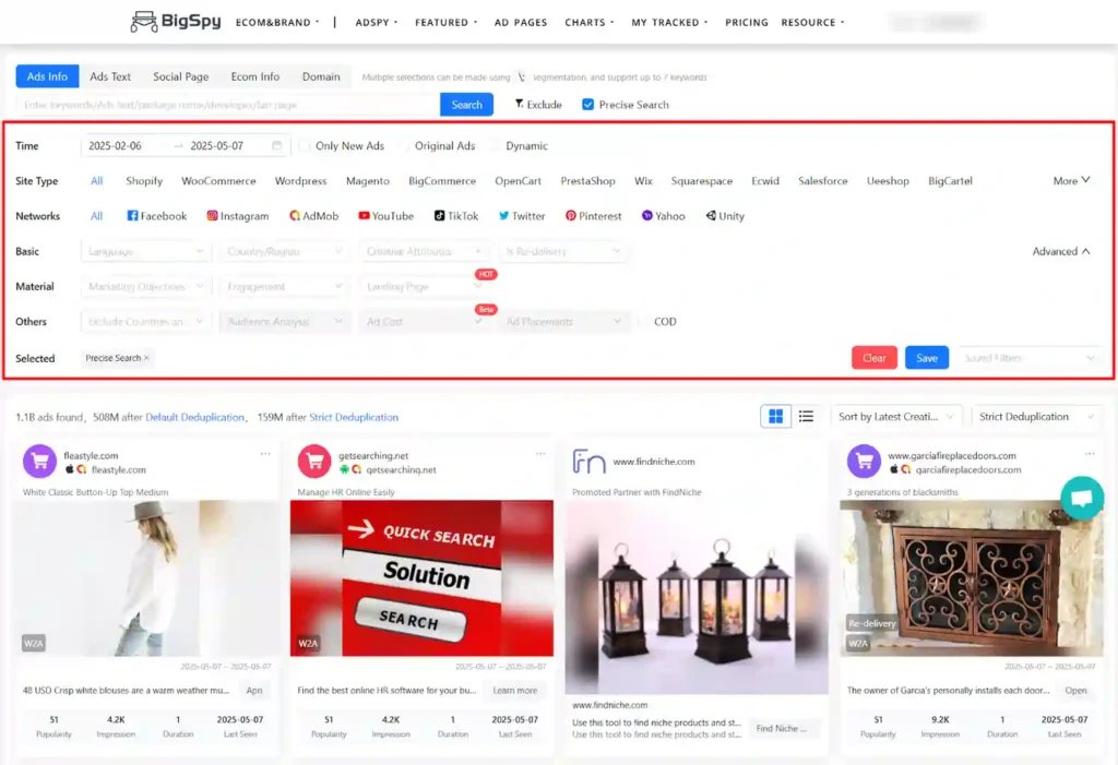 BigSpy Advanced Filtering