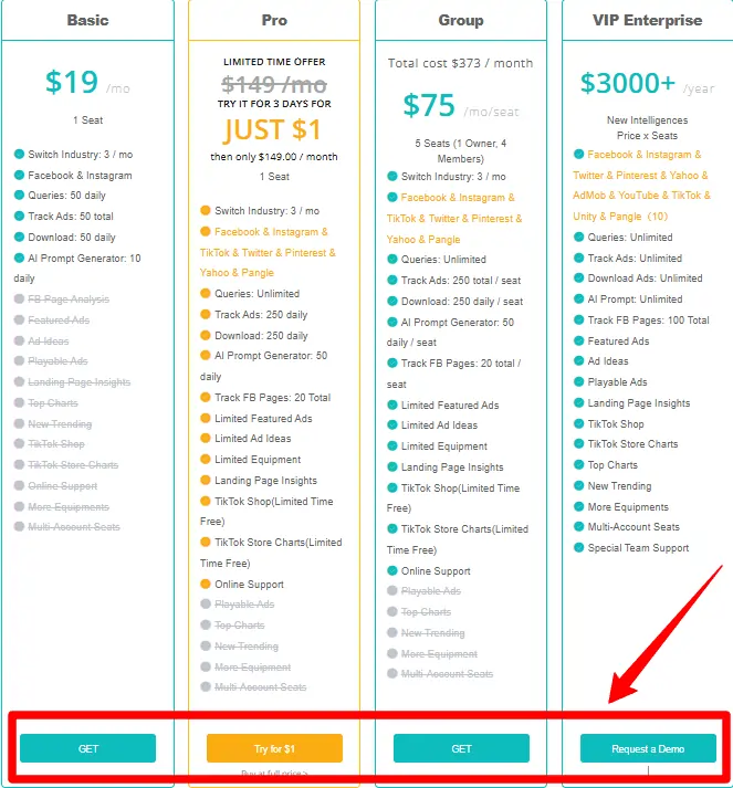 Choose a BigSpy pricing Plan