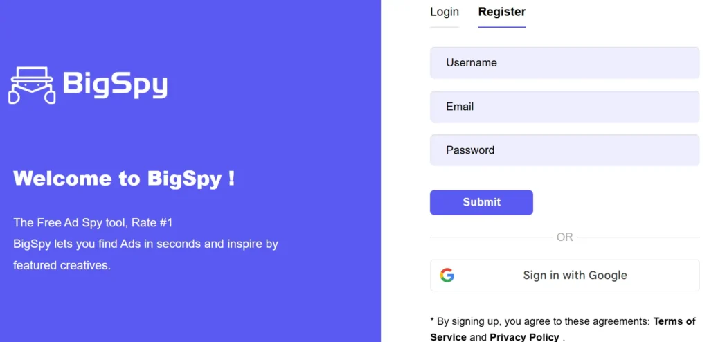 Create a free BigSpy account