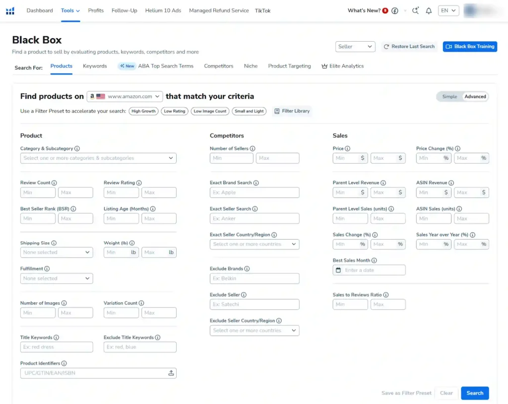 Helium 10 Product Research