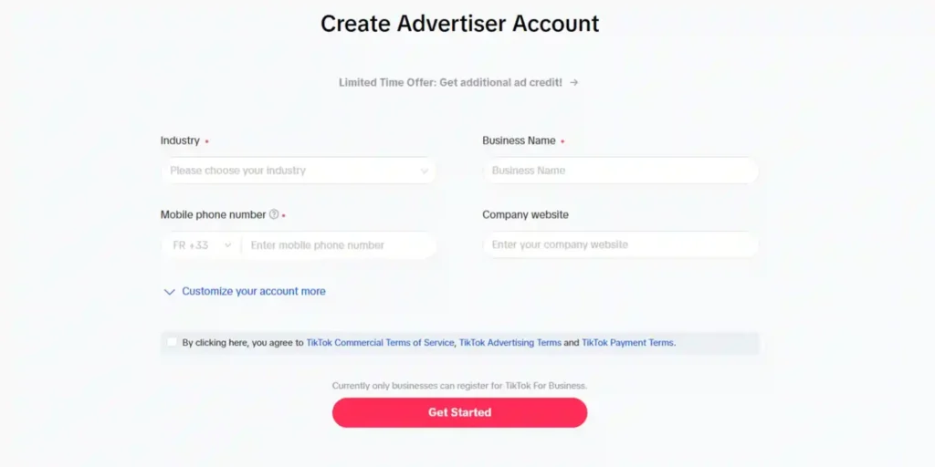 Set up your TikTok For Business Advertiser Account