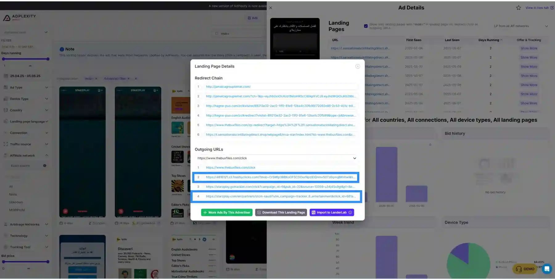 Adplexity Landing Page insights
