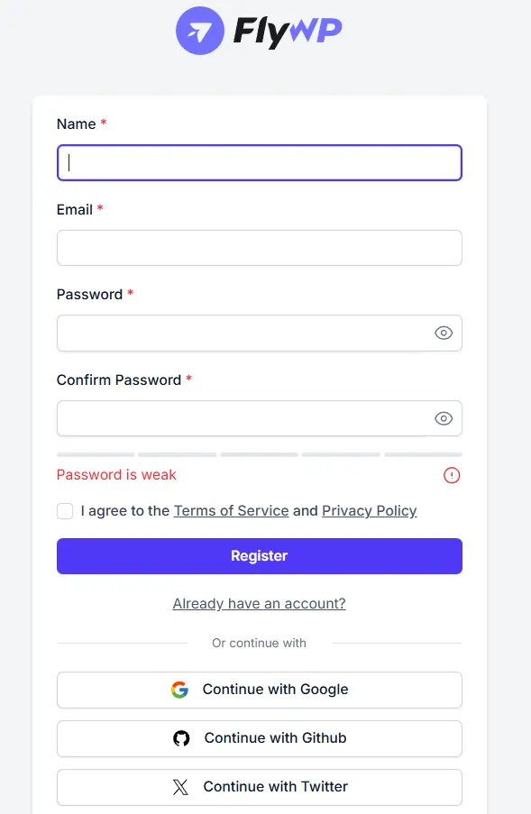 Create FlyWP Account
