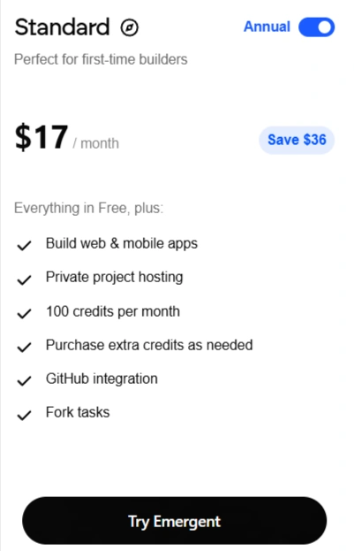 Emergent.sh Standard Plan