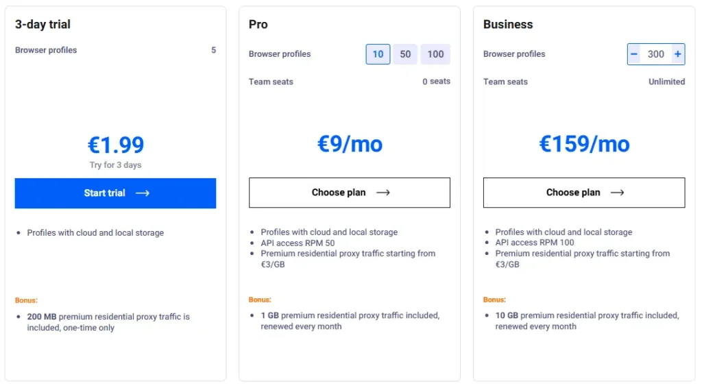Select the required Multilogin plan
