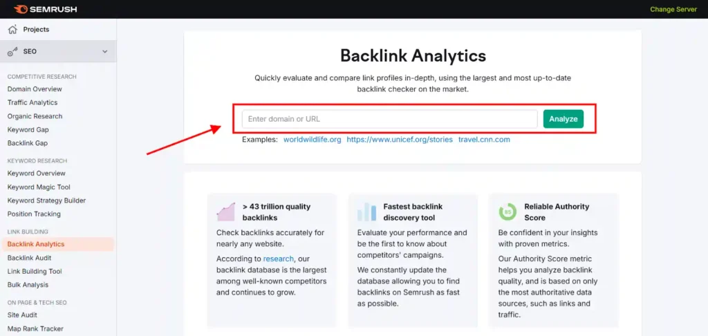 Semrush Backlink Analytics