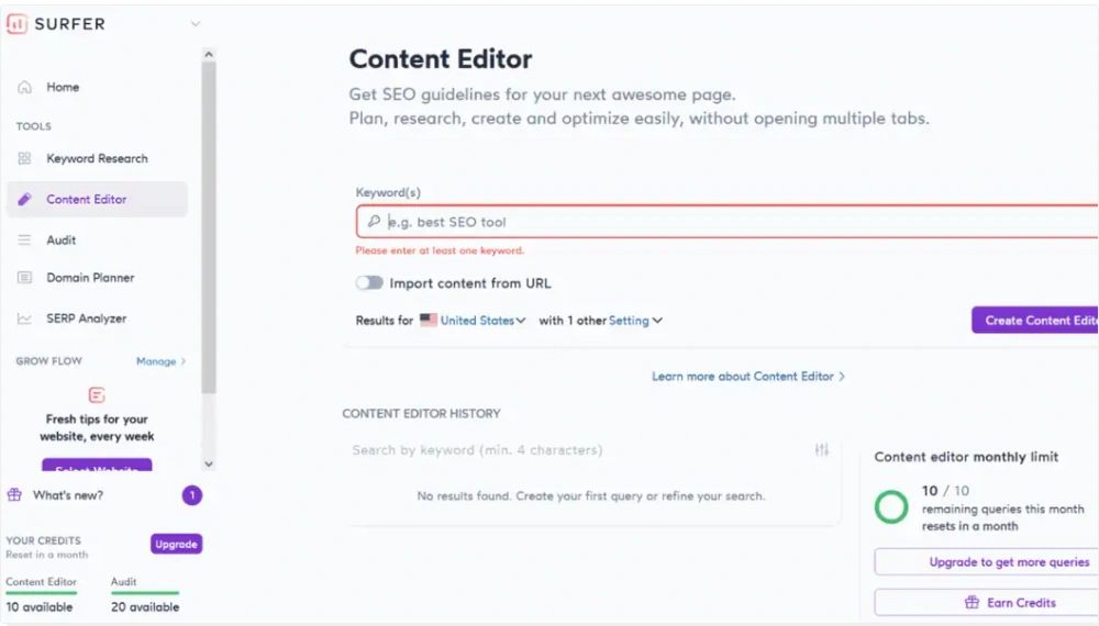 Enter Target Keyword into the Surfer SEO Content Editor