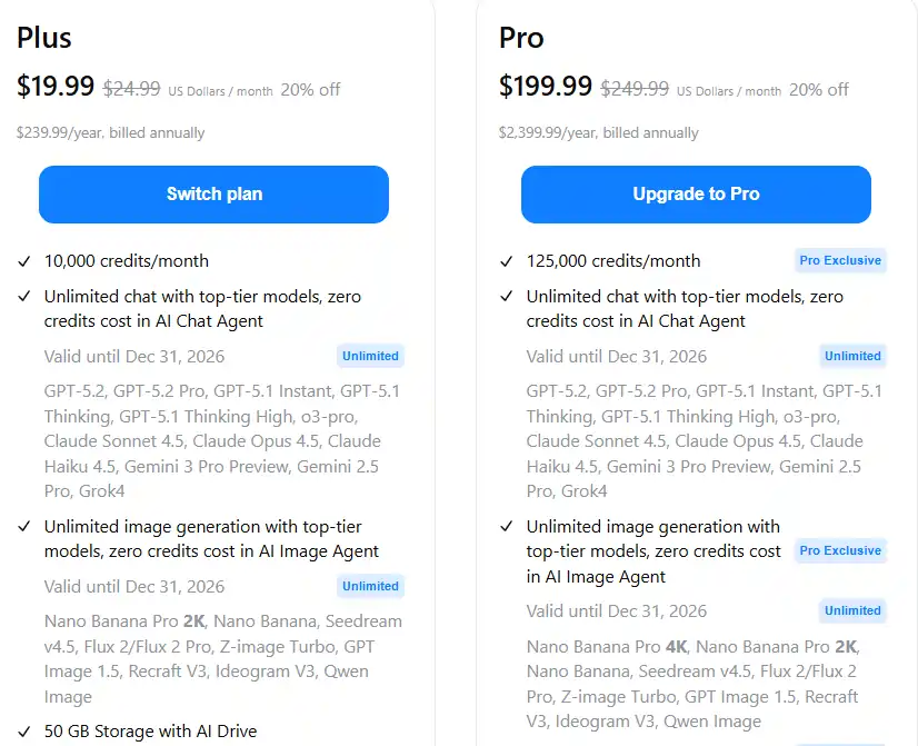 Genspark AI Pricing- Annual plans