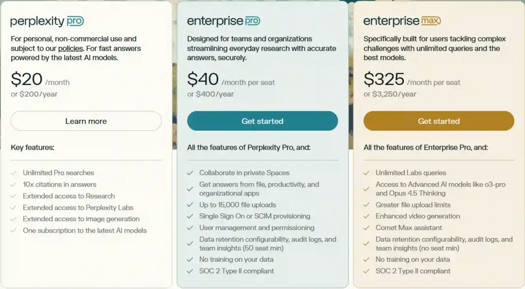 Perplexity Pricing Plan