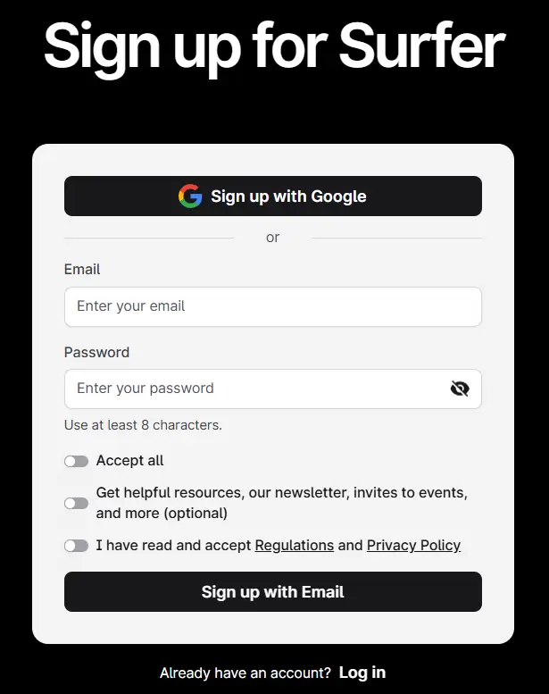 Surfer SEO Account Set Up