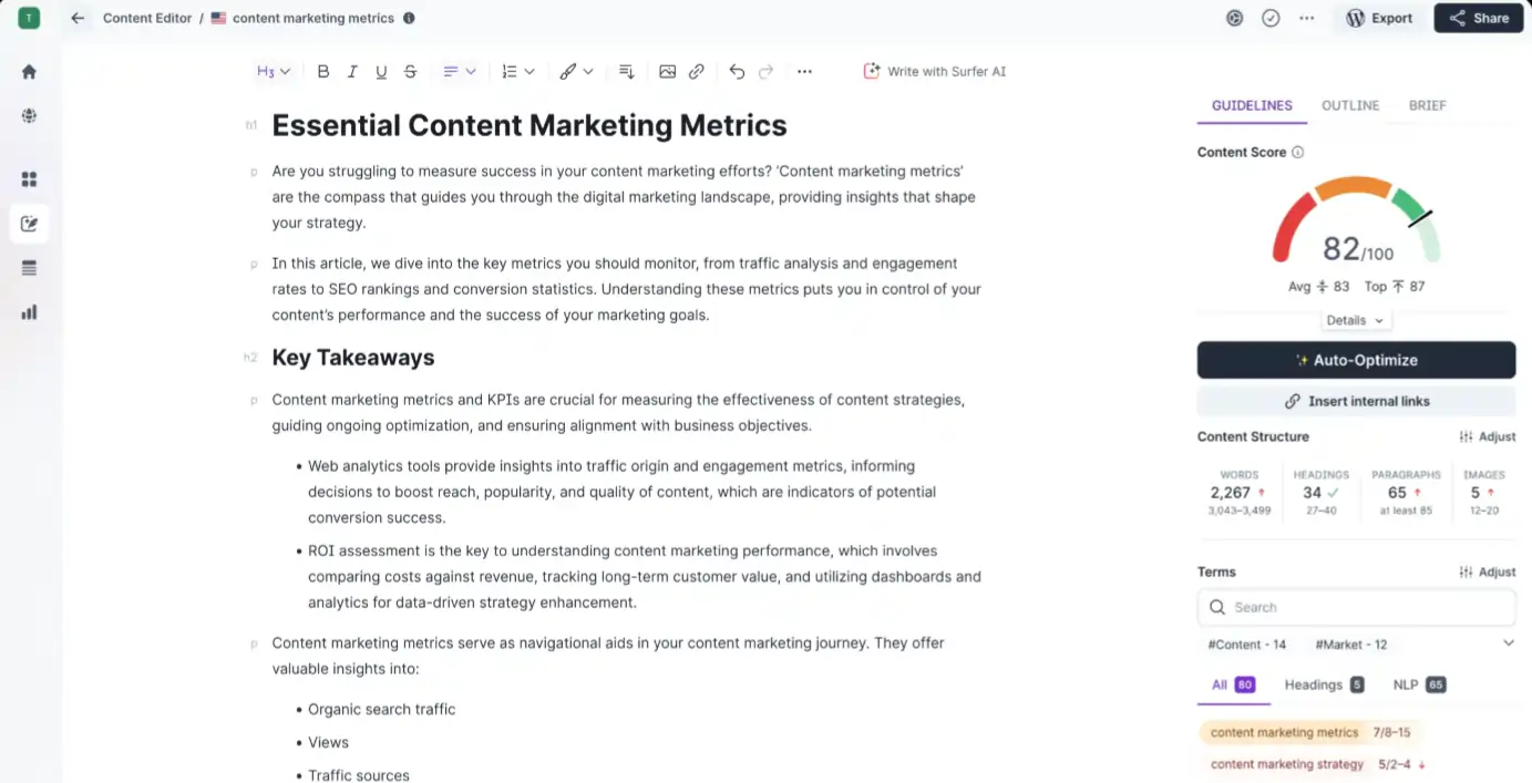 Surfer SEO Content Editor