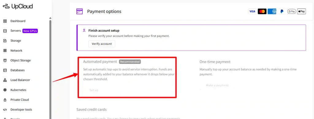 Add Payment Method in UpCloud