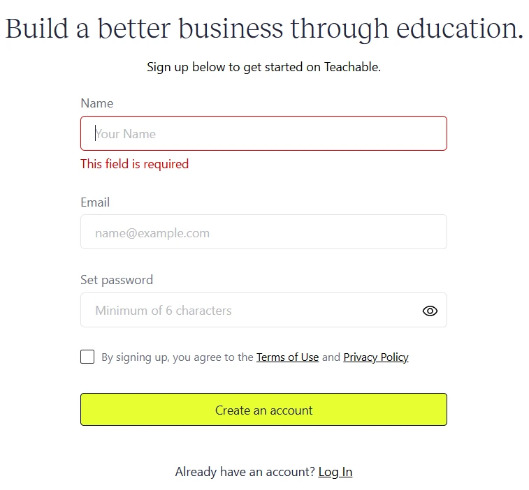 Create Teachable Account