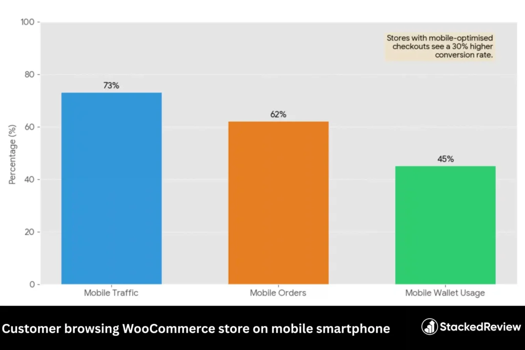 Customer browsing WooCommerce store on mobile smartphone