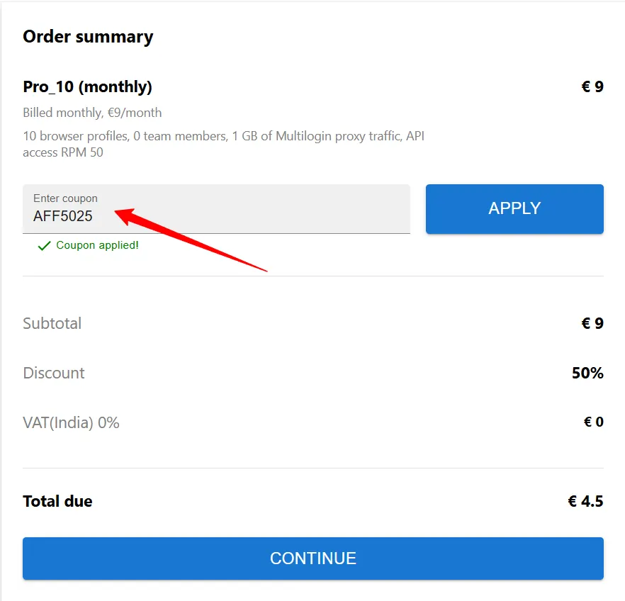 Enter MultiLogin Coupon Code