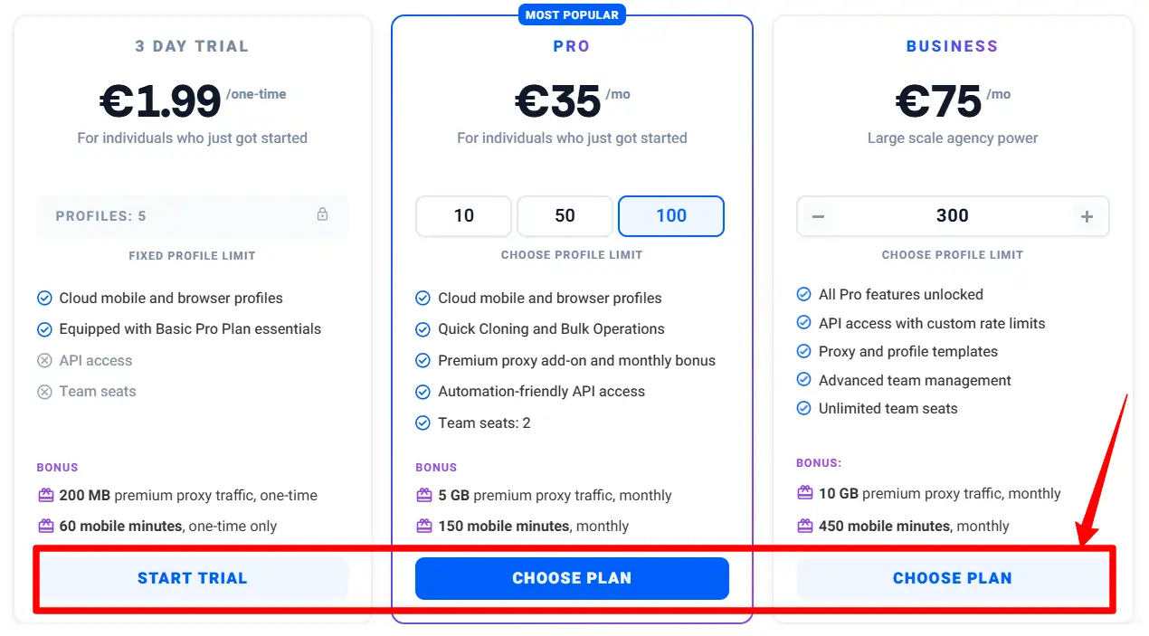 Select your Multilogin plan