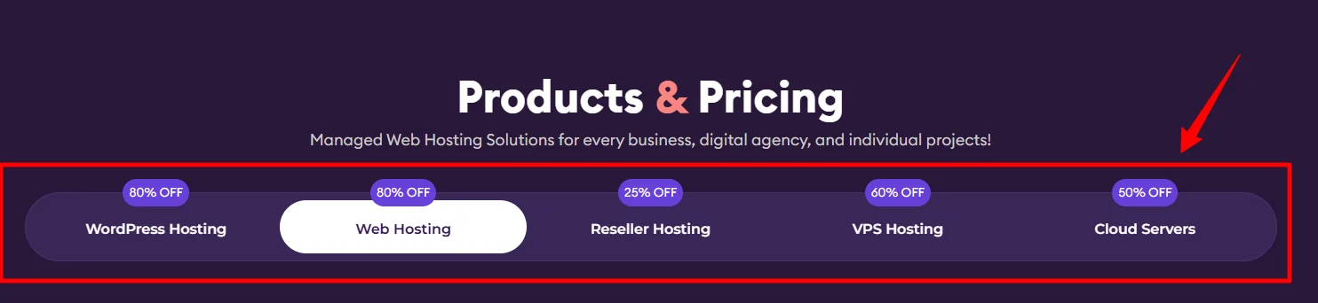 Pick your hosting type in HostArmada