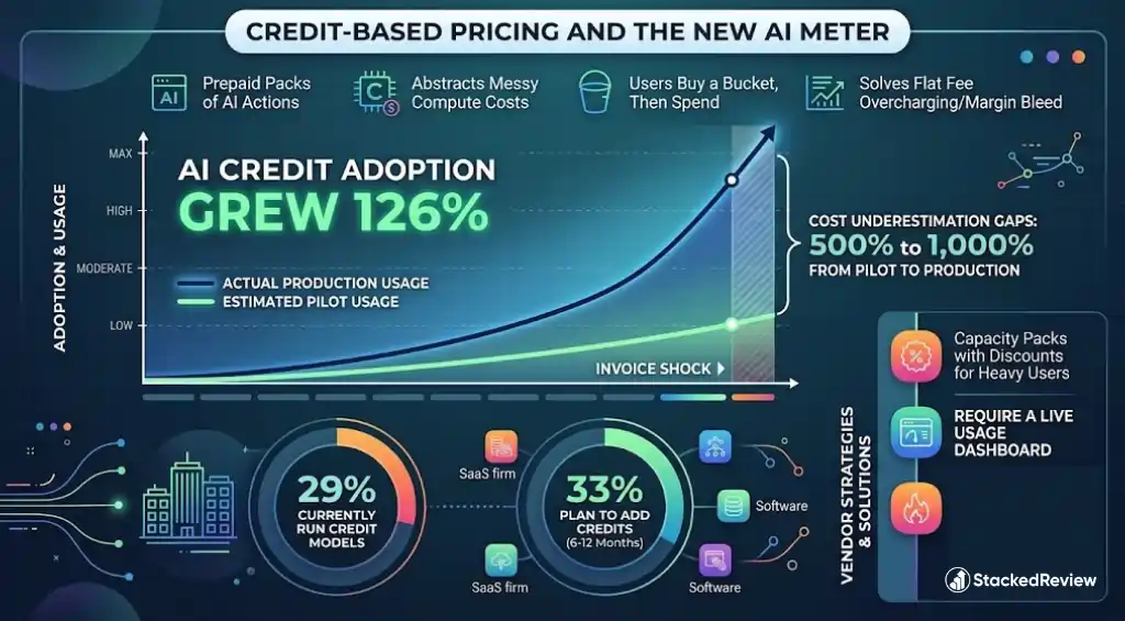 SaaS Pricing Statistics: 40+ Data Points for 2026 Budgets 3 AI credit pricing dashboard showing usage meter