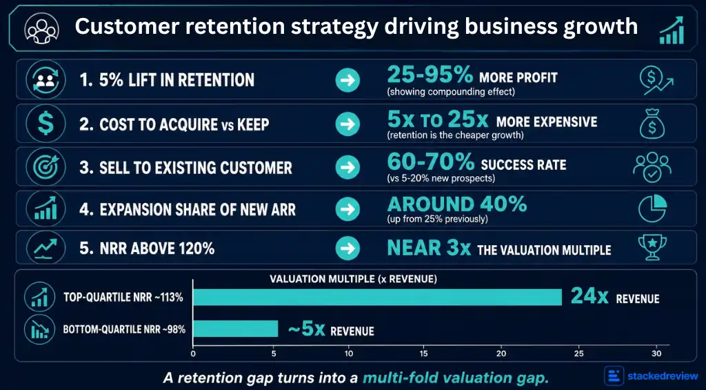 SaaS Retention Rate Statistics: 2026 Data and Projections 4 Customer retention strategy driving business growth