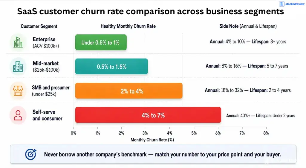 SaaS Churn Rate Statistics 2026 Benchmarks By Customer Segment 2 SaaS customer churn rate comparison across business segments