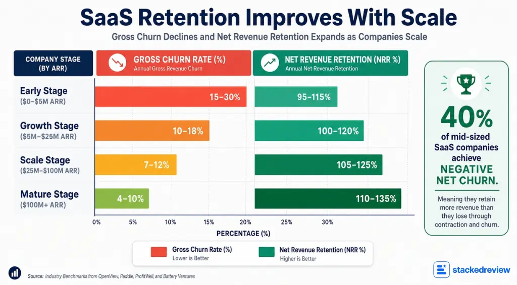 SaaS Churn Rate Statistics 2026 Benchmarks By Customer Segment 3 SaaS customer churn trends across ARR growth stages