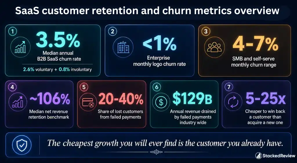 SaaS Churn Rate Statistics 2026 Benchmarks By Customer Segment 1 SaaS customer retention and churn metrics overview