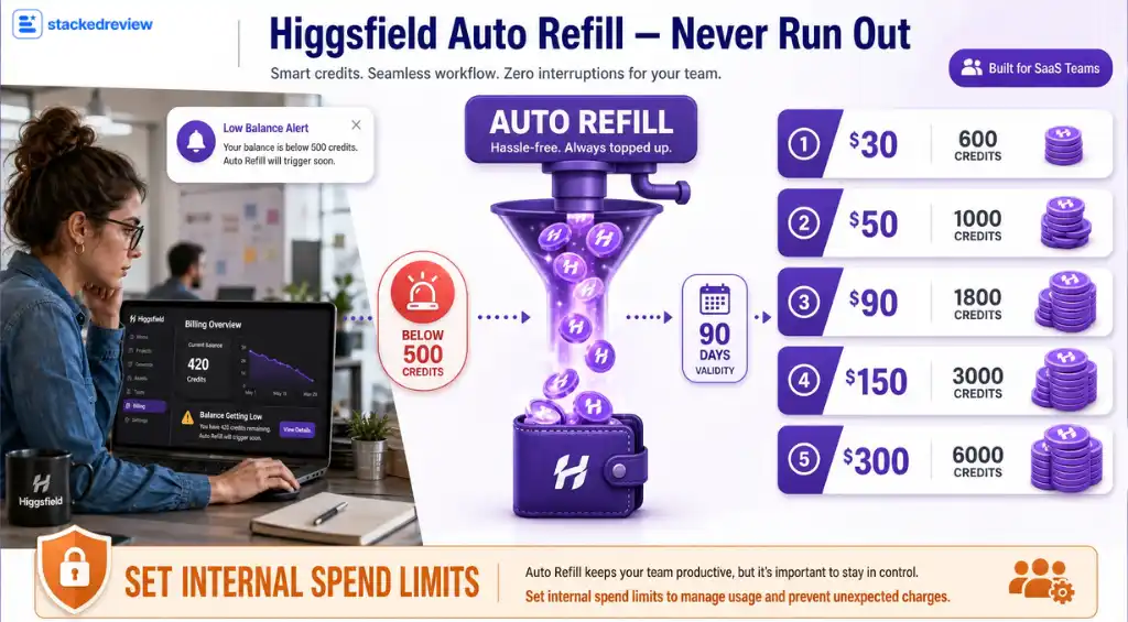 Higgsfield AI Pricing 2026: Full Plans and Credit Breakdown 9 Higgsfield pricing with auto refill and bonus credits