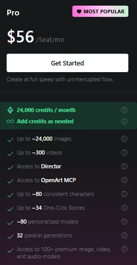 OpenArt Pricing 2026: Plans, Credits and Full Cost Breakdown 6 OpenArt Pro Plan
