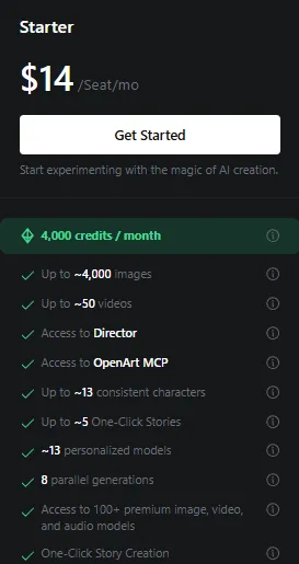 OpenArt Pricing 2026: Plans, Credits and Full Cost Breakdown 4 OpenArt Starter Plan