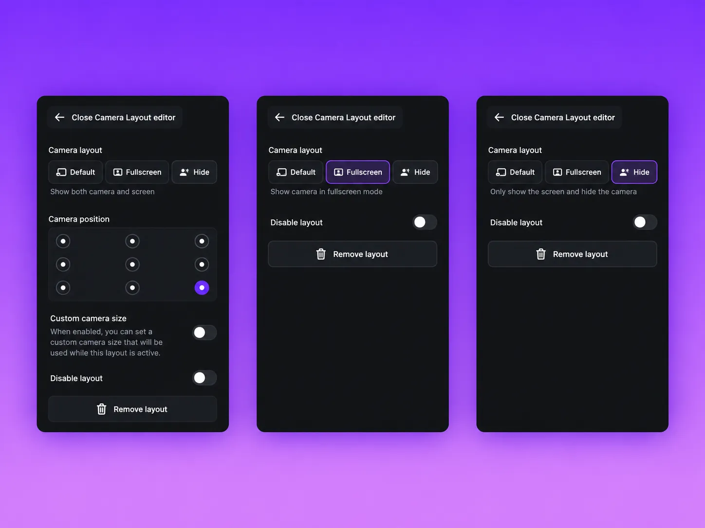 Screen Studio Review 2026: Mac Recorder Features & Pricing 9 Screen Studio Camera layouts