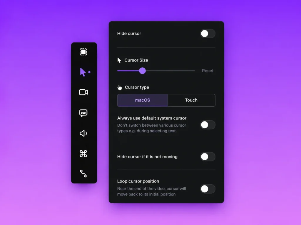 Screen Studio Review 2026: Mac Recorder Features & Pricing 6 Screen Studio Hide cursor