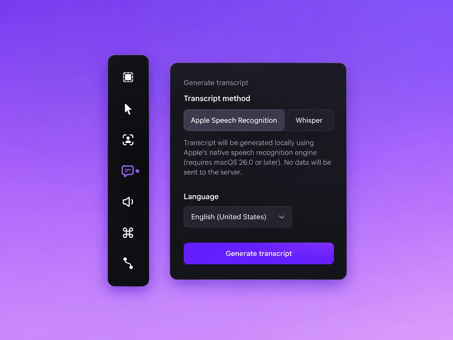 Screen Studio Review 2026: Mac Recorder Features & Pricing 11 Screen Studio Local transcript generation